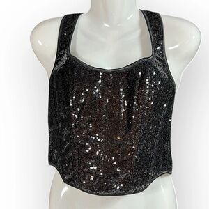 Black Sequin Halter‎ Top Corset Lace up back Sequins sparkle Party